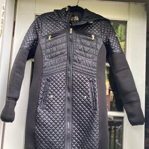 Michael Kors Size S Mixed Media Quilted Jacket with Hood & Neoprene Sleeves